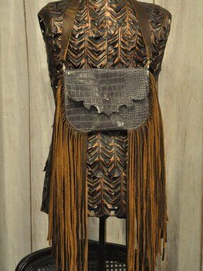 Alligator Print Leather Fringe Shoulder Bag – Handmade Western Statement Purse